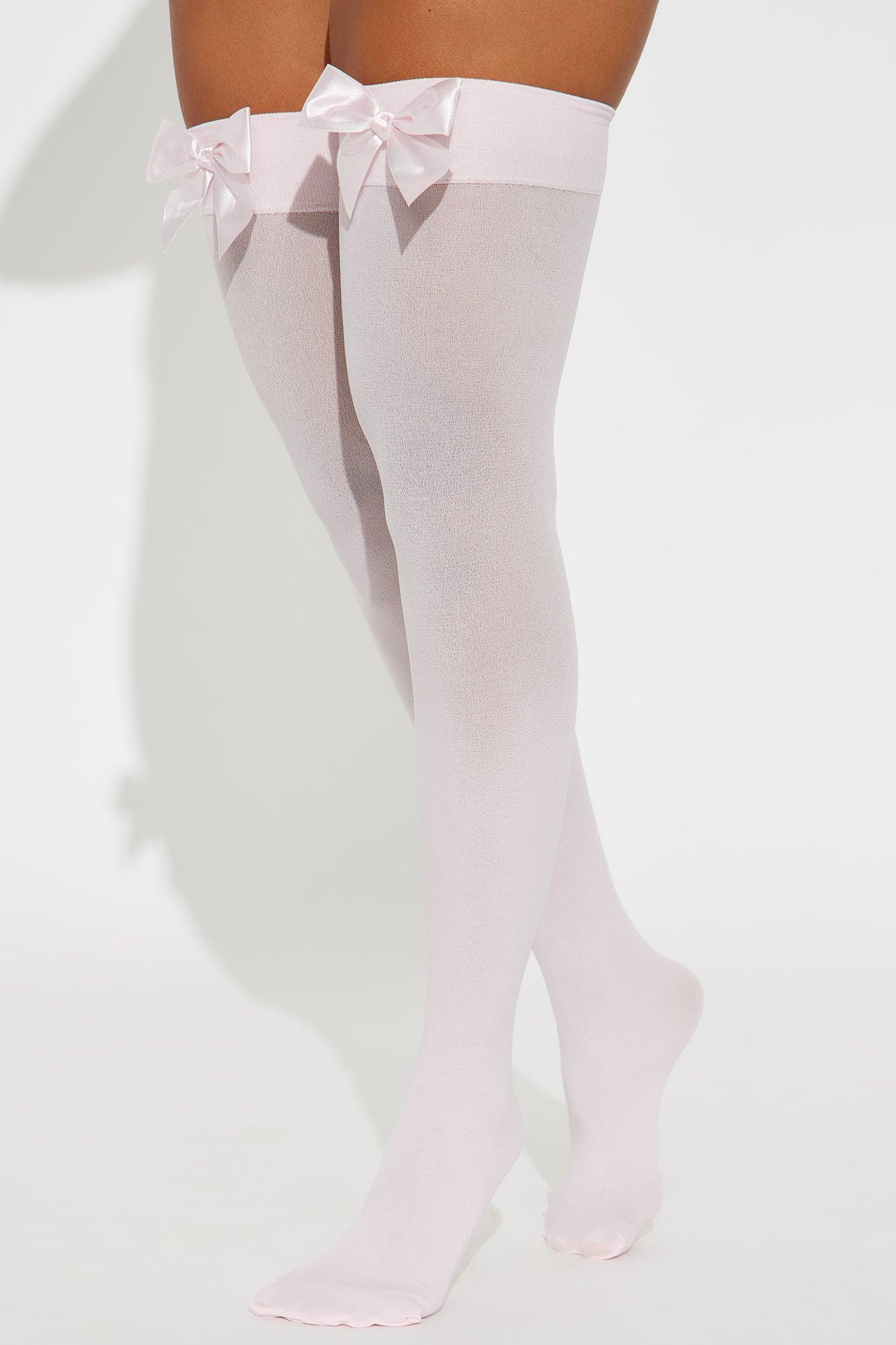 Sweet Desires Sheer Bow Thigh Highs - Pink Product Image