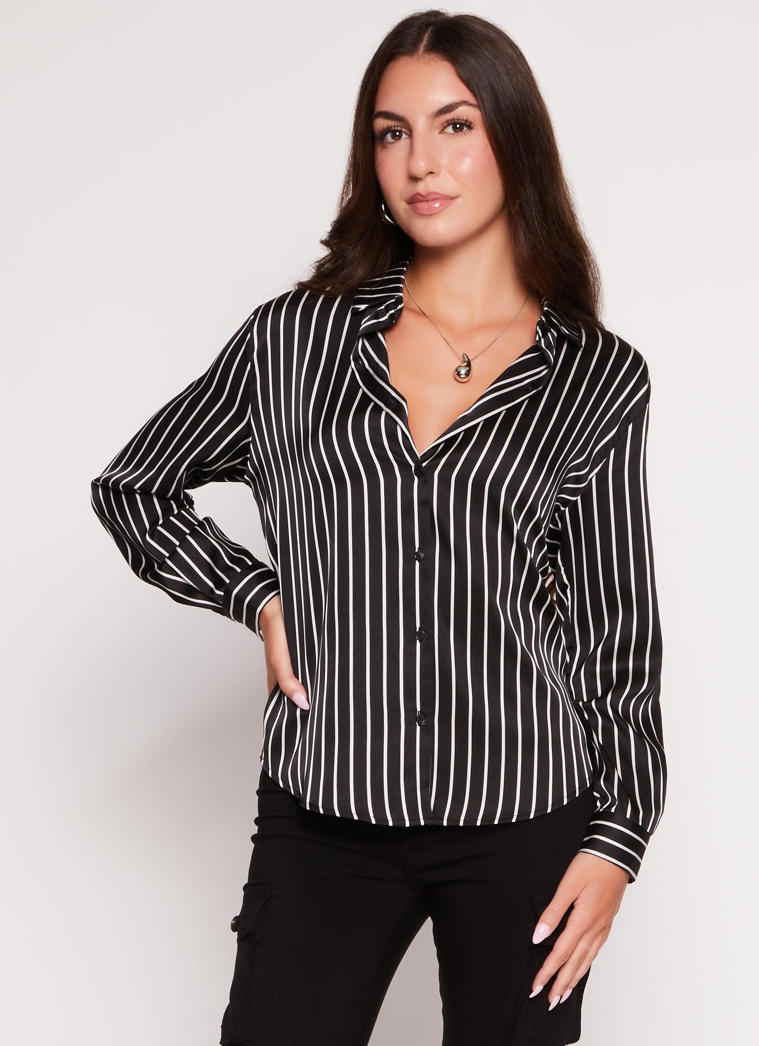 Womens Satin Striped Button Front Shirt Product Image