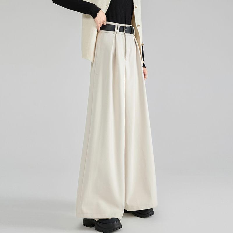 High Waist Plain Wide Leg Pants Product Image