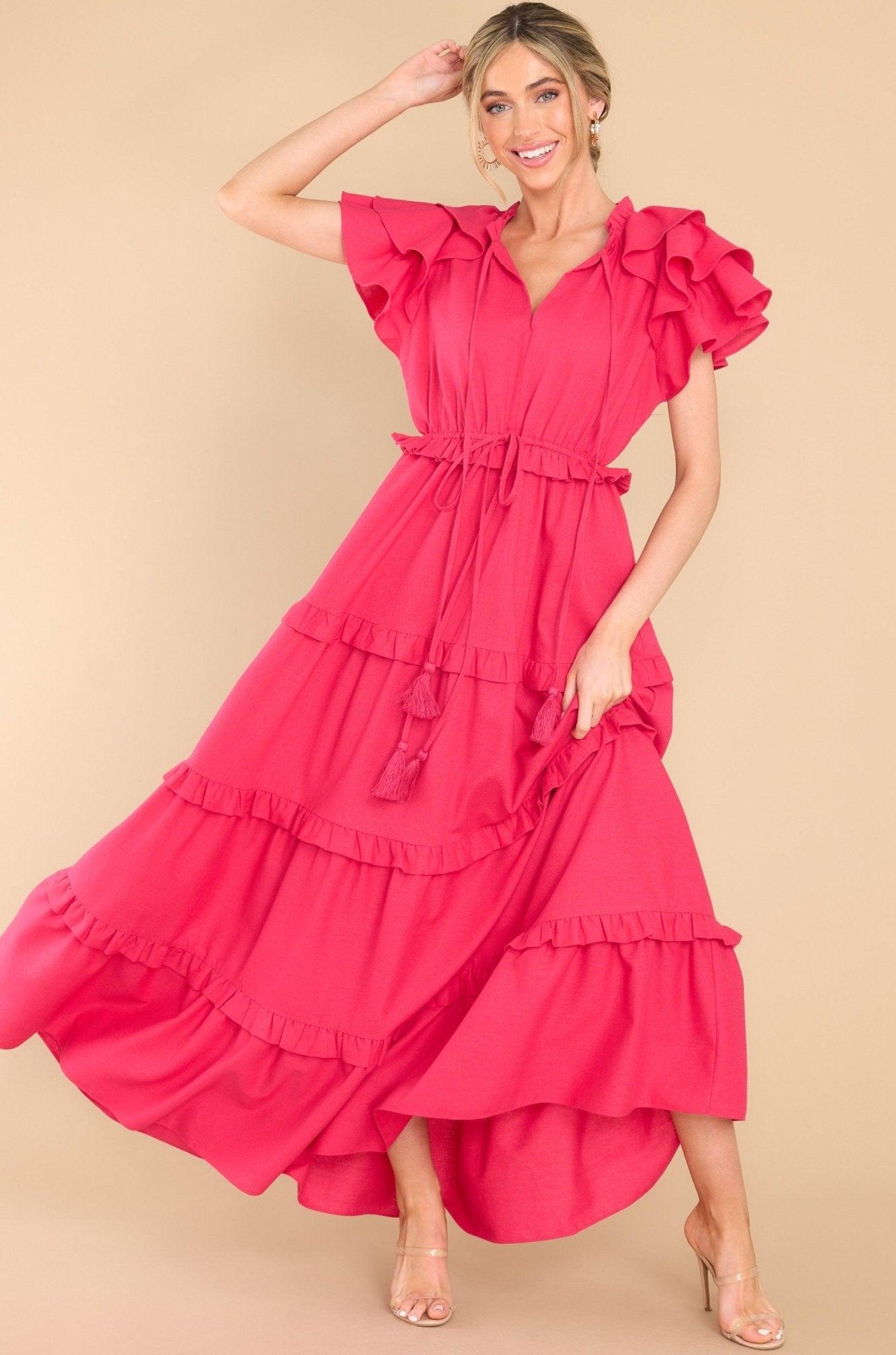 Aura Ruffle Some Feathers Lipstick Maxi Dress Pink Product Image