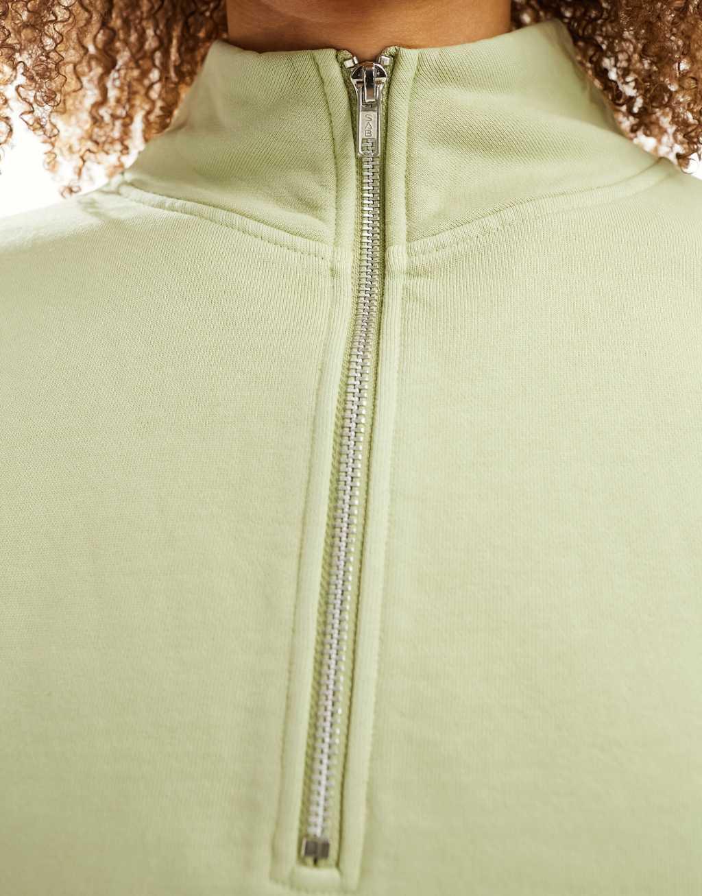 ASOS DESIGN heavyweight half zip sweatshirt in washed khaki Product Image