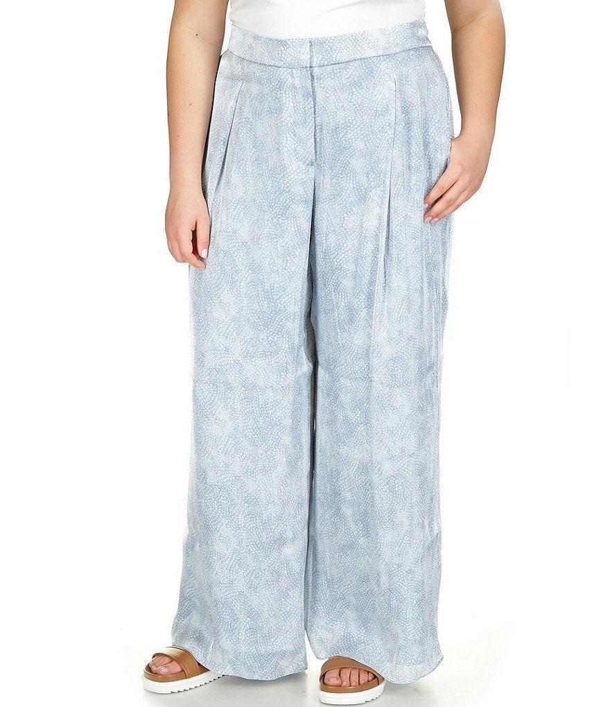 Michael Kors Plus Size Petal Print Pocketed Wide Leg Pants Product Image