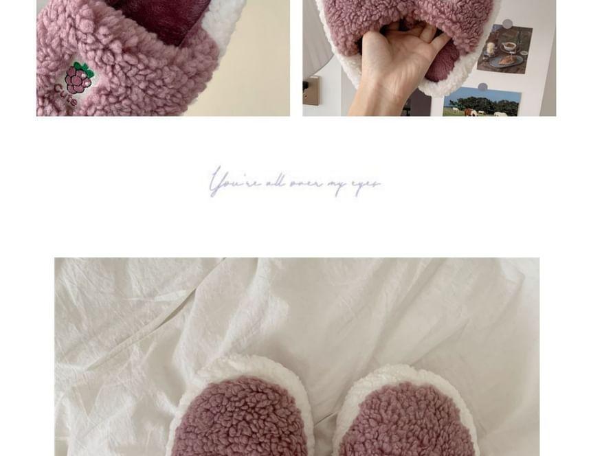 Peach Embroidered Faux Shearling Slippers Product Image