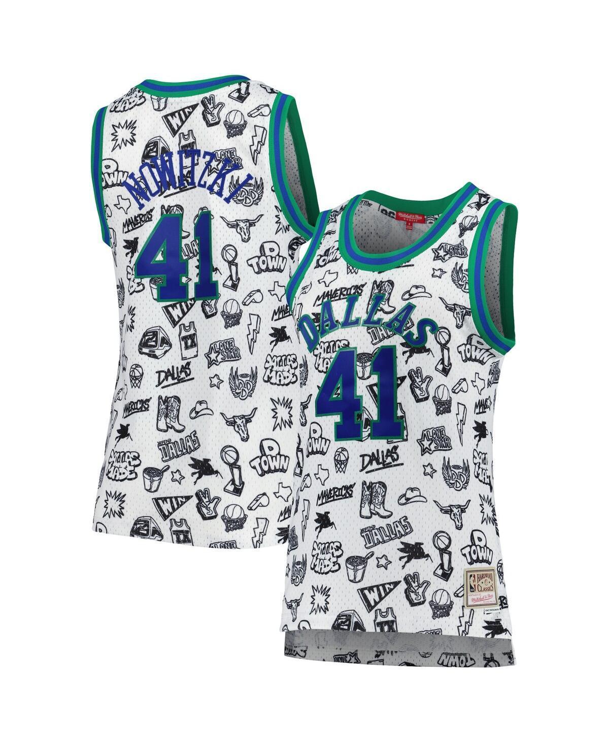 Womens Mitchell & Ness Dirk Nowitzki White Dallas Mavericks 1998 Doodle Swingman Jersey - White Product Image