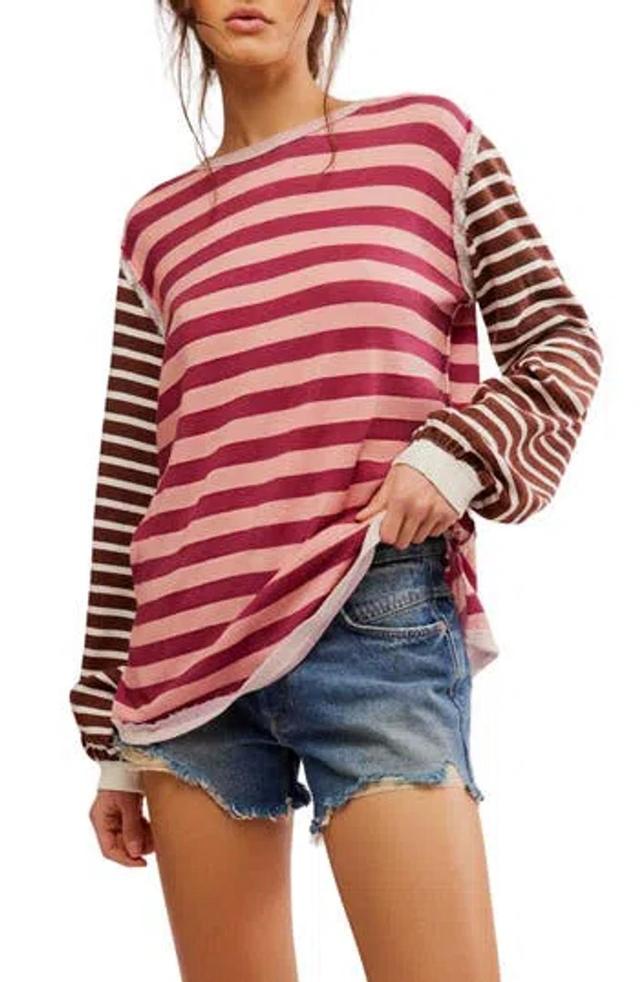 Sawyer Stripe Long Sleeve T-shirt In Plum Product Image