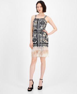 Petite Border Print Fringe Sheath Dress Product Image