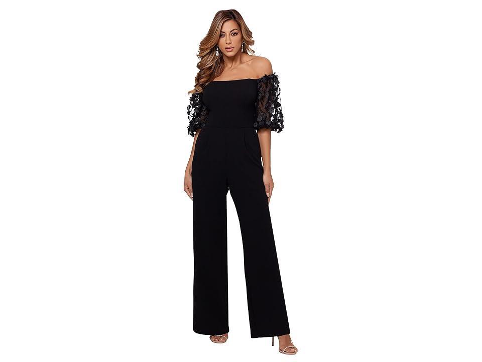 XSCAPE Off-the-Shoulder Scuba Crepe Jumpsuit (Black/Black) Women's Jumpsuit & Rompers One Piece Product Image