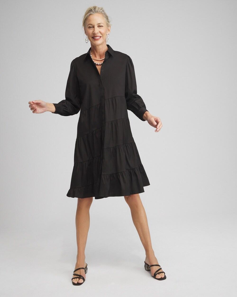 Poplin Asymmetrical Tiered Shirt Dress Product Image