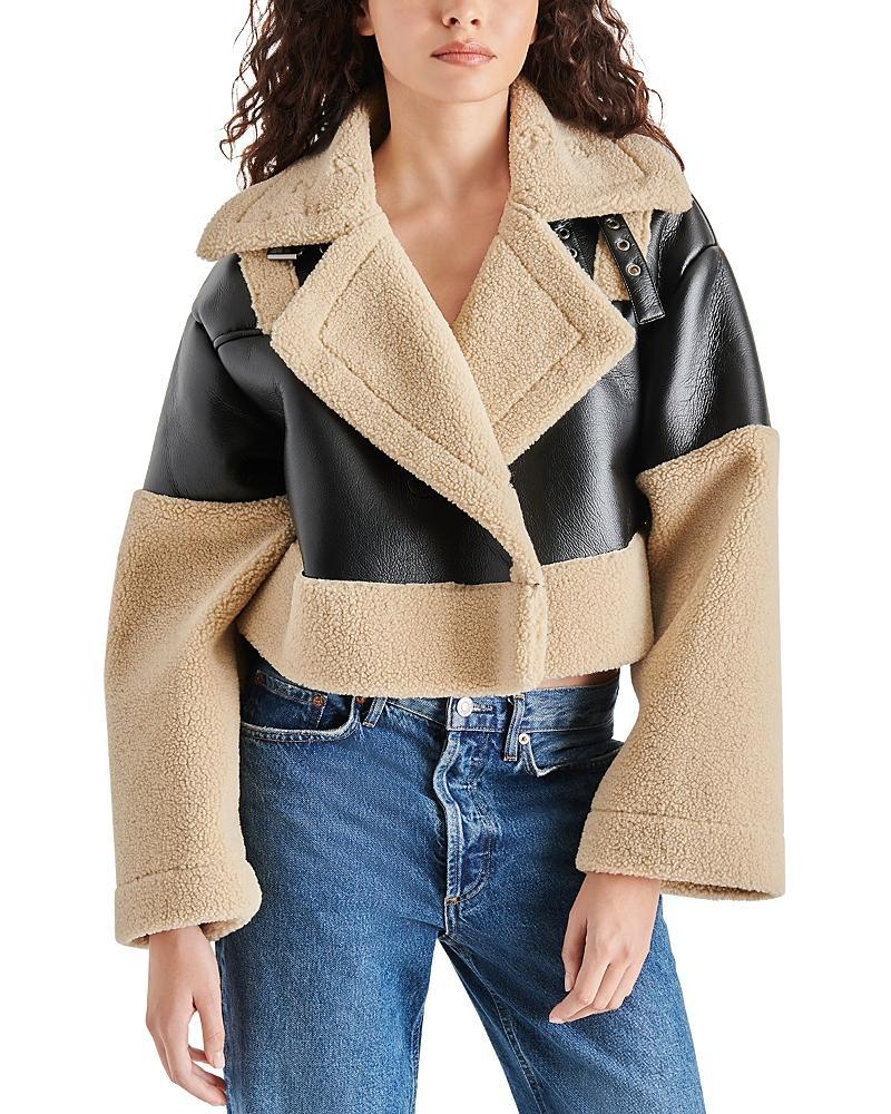 Steve Madden Alaina Faux Leather & Faux Shearling Cropped Coat Product Image