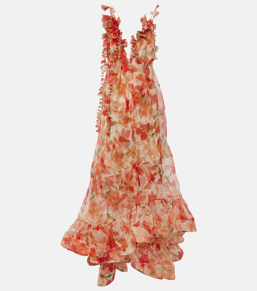 Tranquility Floral Silk Organza Gown In Red Lily Product Image