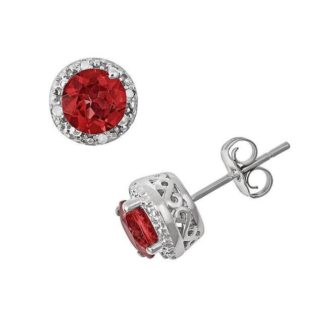 Celebration Gems Sterling Silver Garnet and Diamond Accent Frame Stud Earrings, Womens Product Image