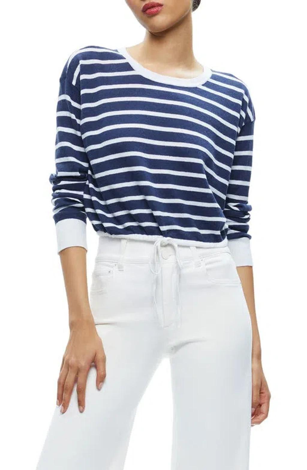 ALICE AND OLIVIA Bernetta Striped Cropped Pullover In Blue Product Image