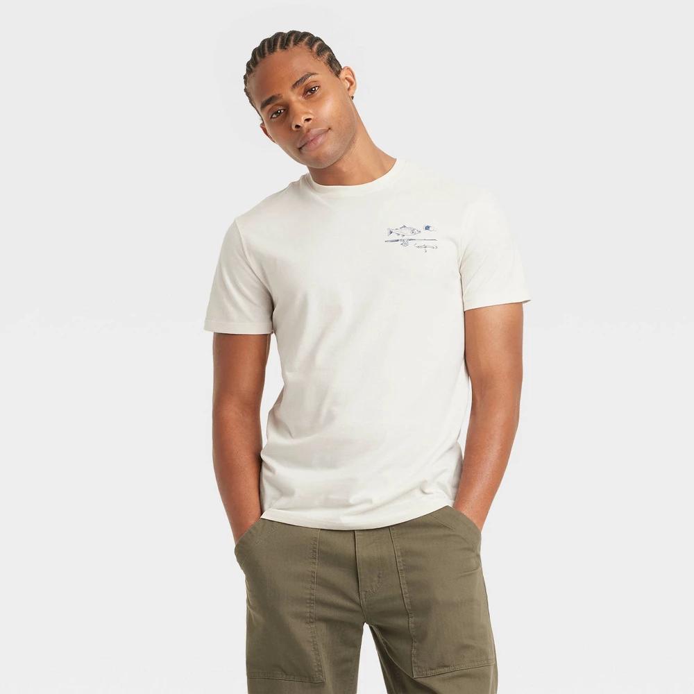 Mens Short Sleeve Crewneck Graphic T-Shirt - Goodfellow & Co Ivory L Product Image