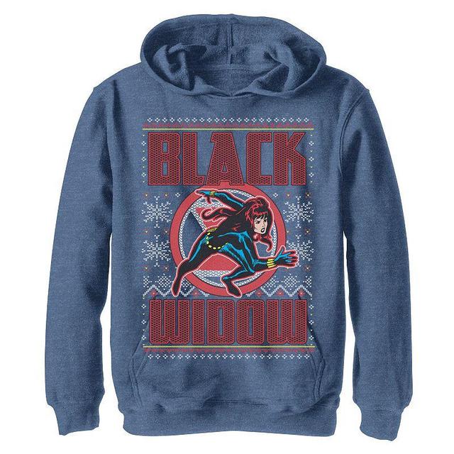 Mens Marvel Black Widow Ugly Christmas Sweatshirt Blue Product Image