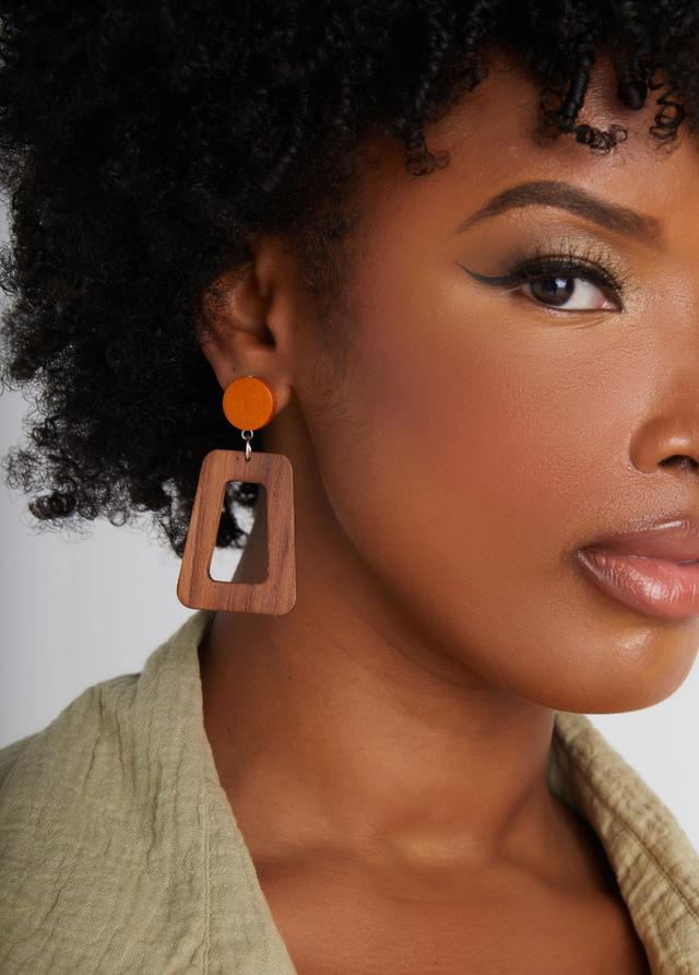 Plus Size Wood Drop Earrings, - Ashley Stewart Product Image