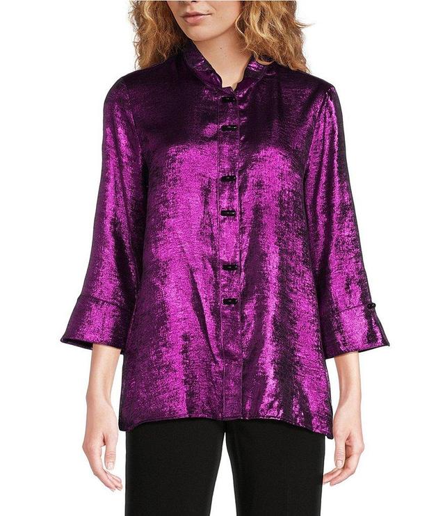 Ali Miles Wire Collar 3/4 Sleeve Button Front Tunic Product Image