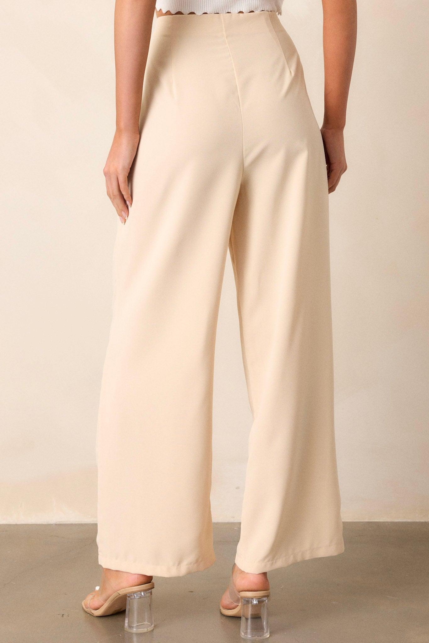 Windy Night Beige Wide Leg Pants Product Image