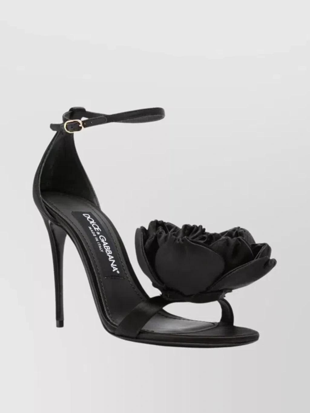 DOLCE & GABBANA Black Floral Heeled Sandals Product Image