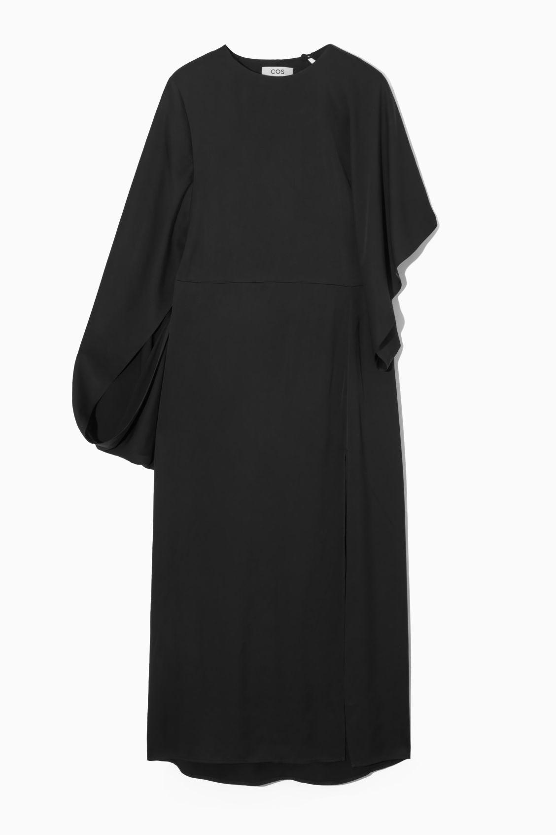 ASYMMETRIC-SLEEVE DRAPED MIDI DRESS Product Image