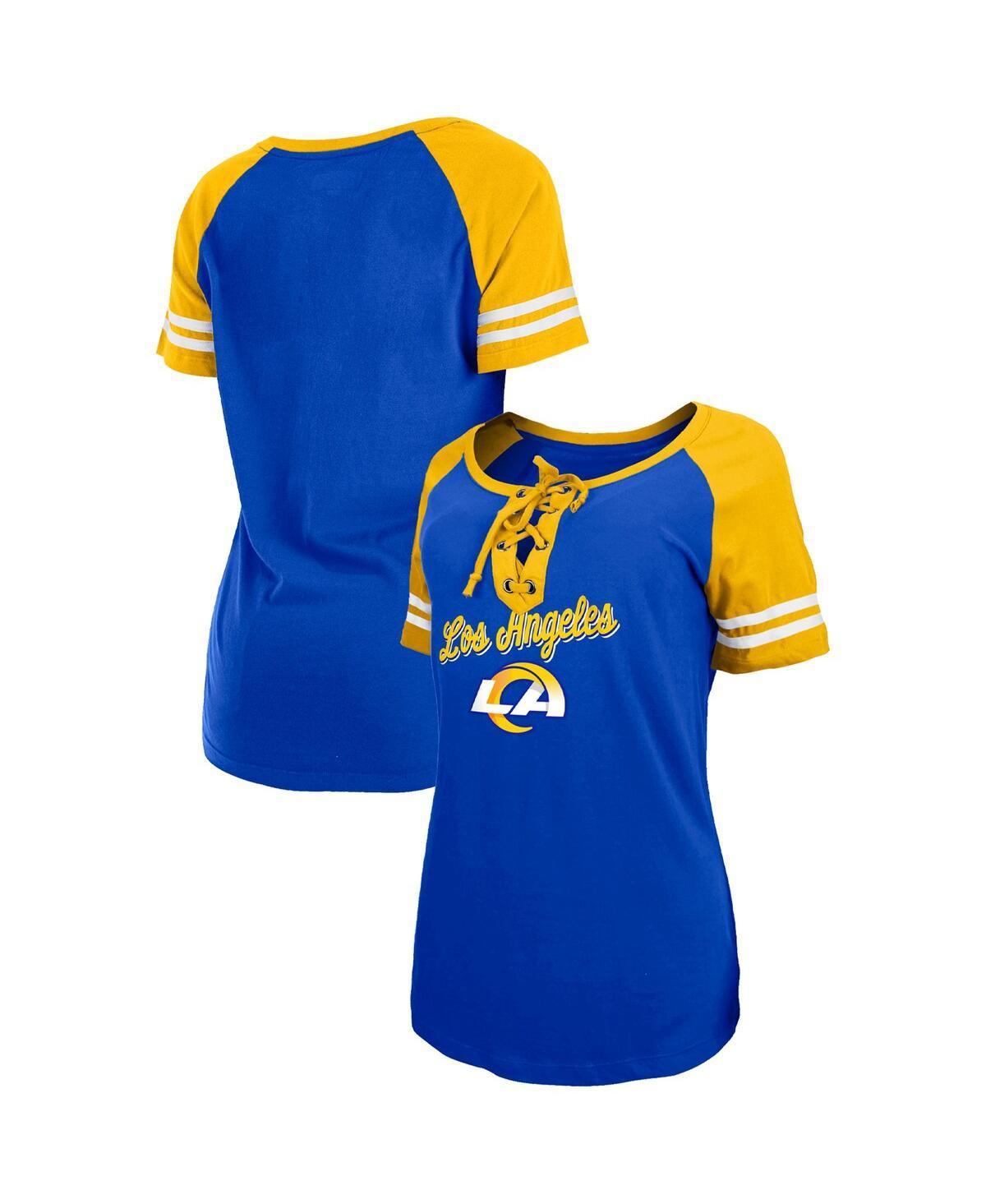 Womens New Era Royal Los Angeles Rams Logo Lace-Up Raglan T-shirt - Royal Product Image