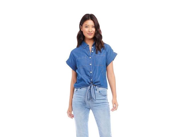 Karen Kane Tie Front Shirt (Denim) Women's Clothing Product Image