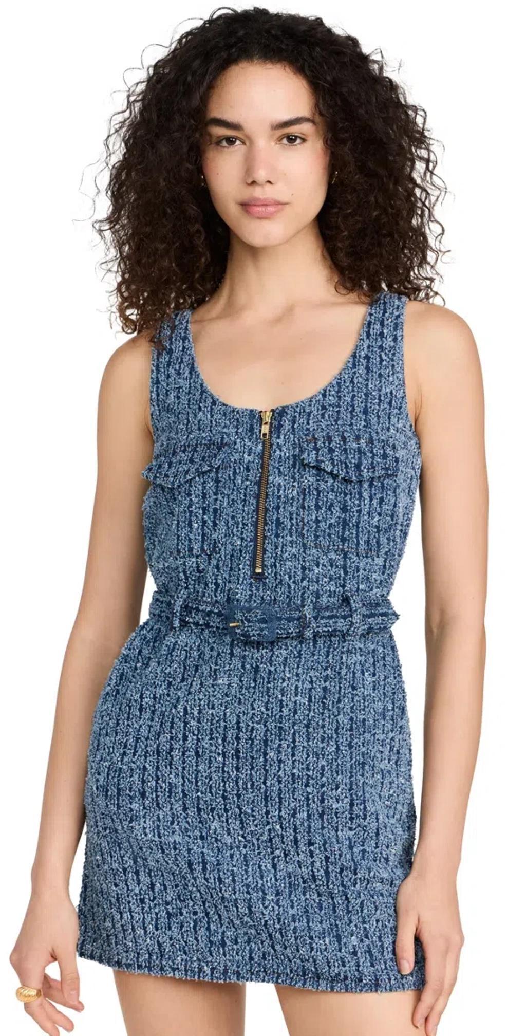 Textured Denim Mini Dress In Blue product image