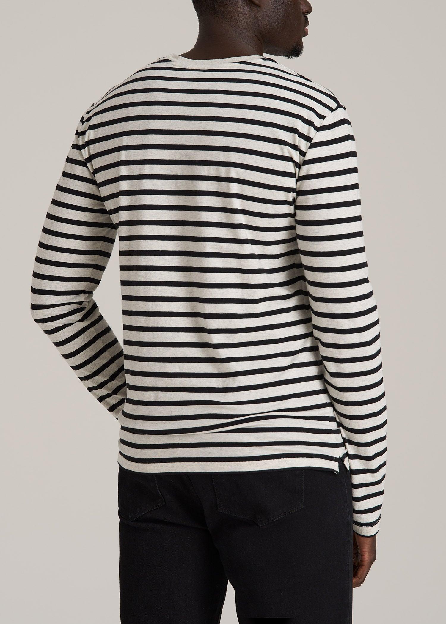 Long Sleeve Striped Tall Men's Tee in Beige Heather and Black Stripe Male Product Image