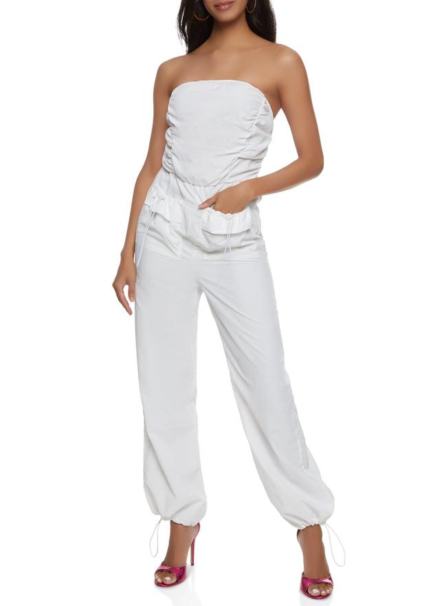 Womens Ruched Strapless Cargo Pocket Jumpsuit Product Image