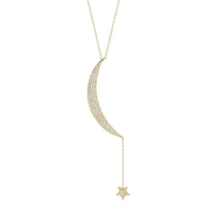 Sunkissed Sterling Cubic Zirconia Moon & Star Pendant Drop Necklace, Womens Multicolor Product Image