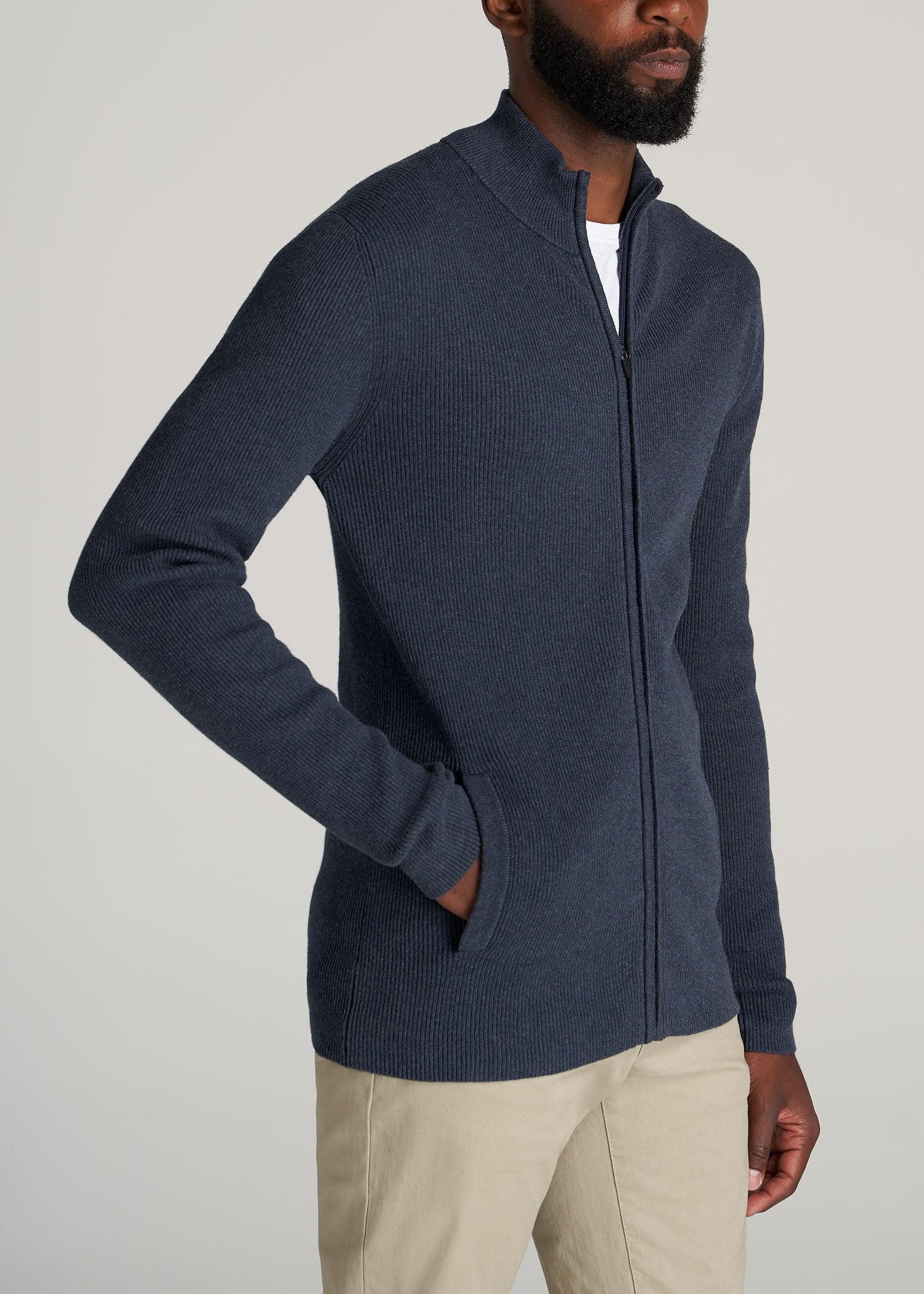 Full-Zip Tall Men's Sweater in Navy Mix Product Image