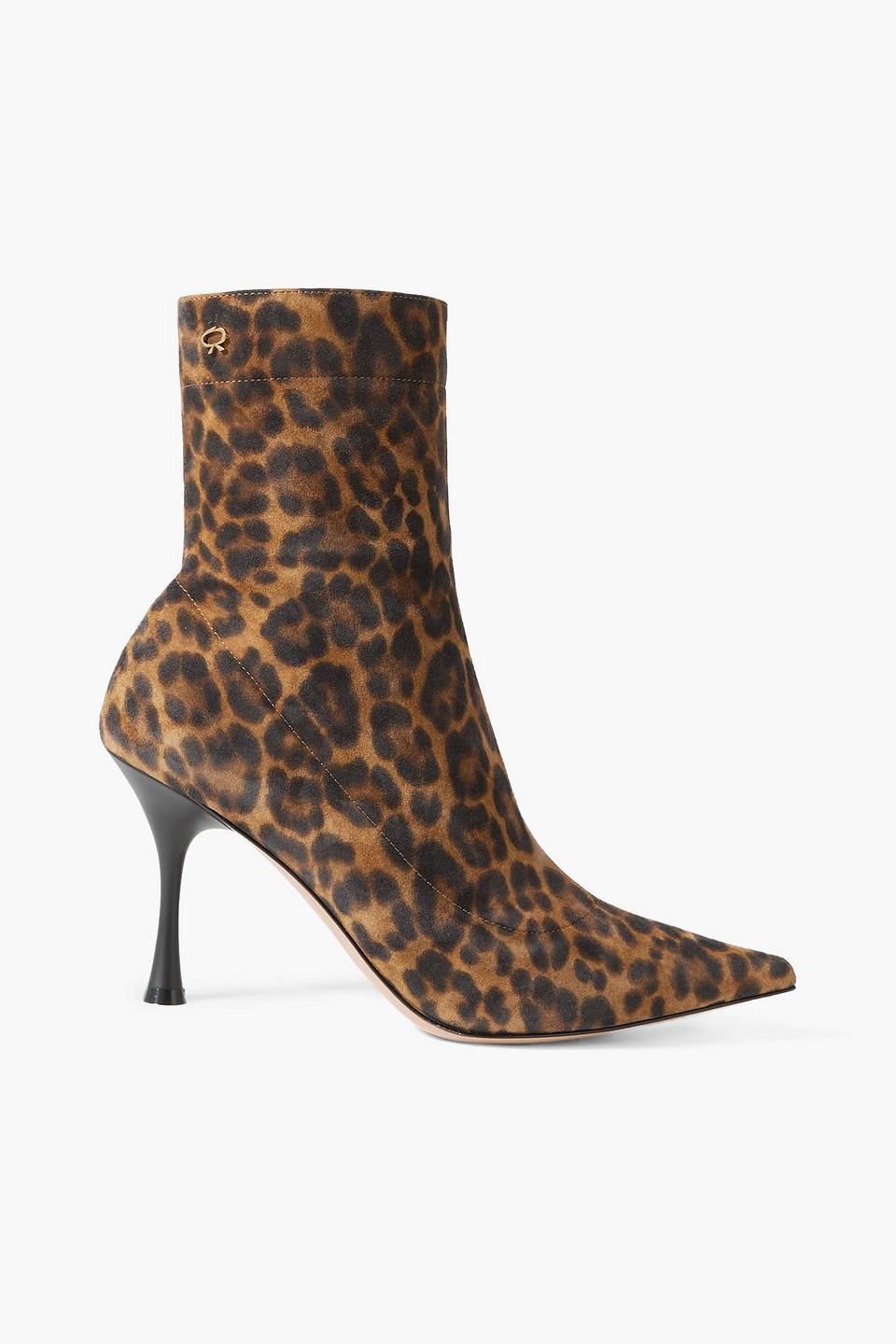 GIANVITO ROSSI 85 Leopard-print Suede Ankle Boots In Brown product image