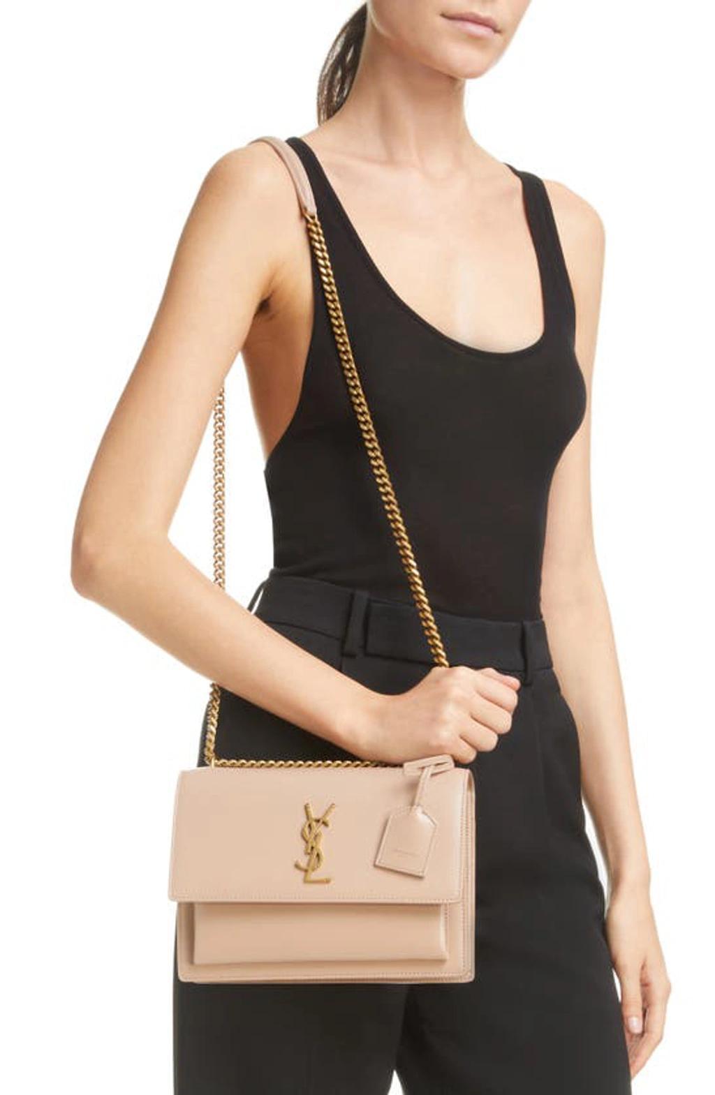 SAINT LAURENT Sunset Medium Leather Shoulder Bag In Neutrals Product Image