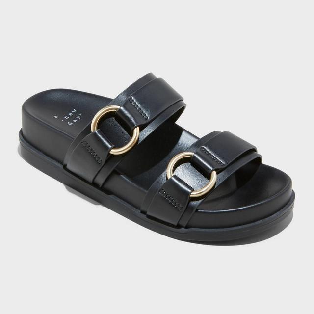 Womens Marcy Two-band Buckle Footbed Sandals - A New Day Black 9 Product Image