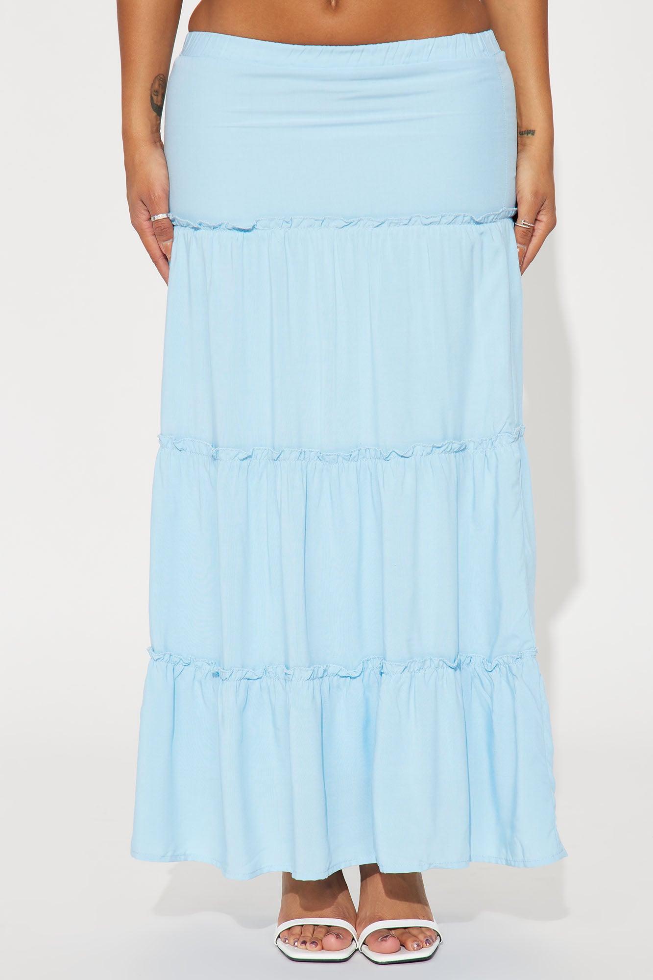 Julieta Tiered Maxi Skirt - Light Blue Product Image