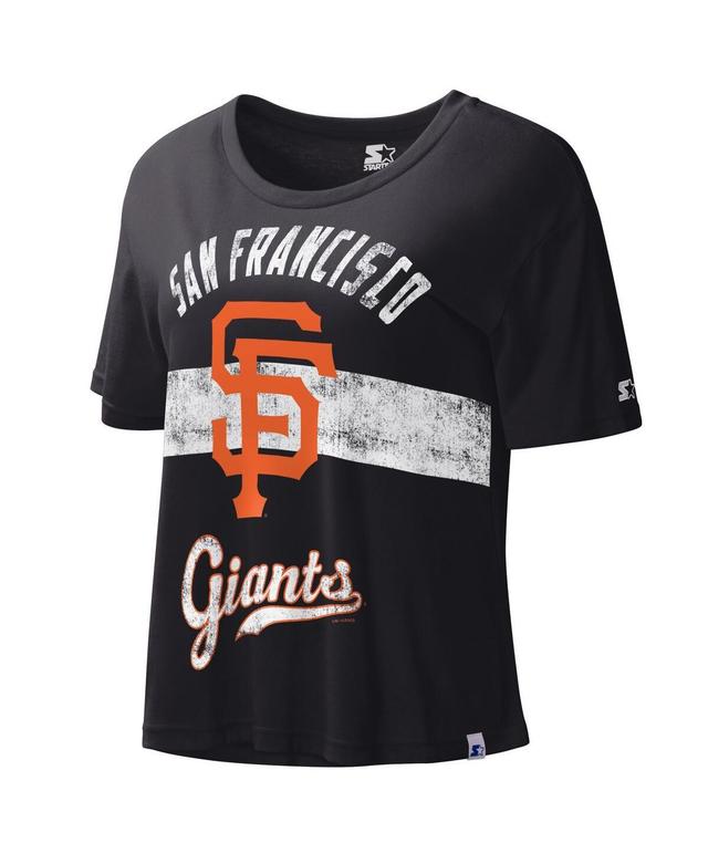 Womens Starter Black Distressed San Francisco Giants Record Setter Crop Top Product Image