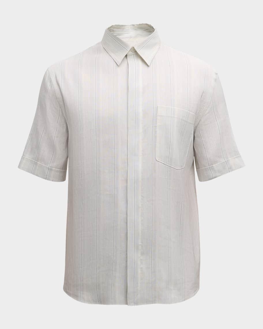 Men's Linen-Silk Stripe Short-Sleeve Shirt Product Image