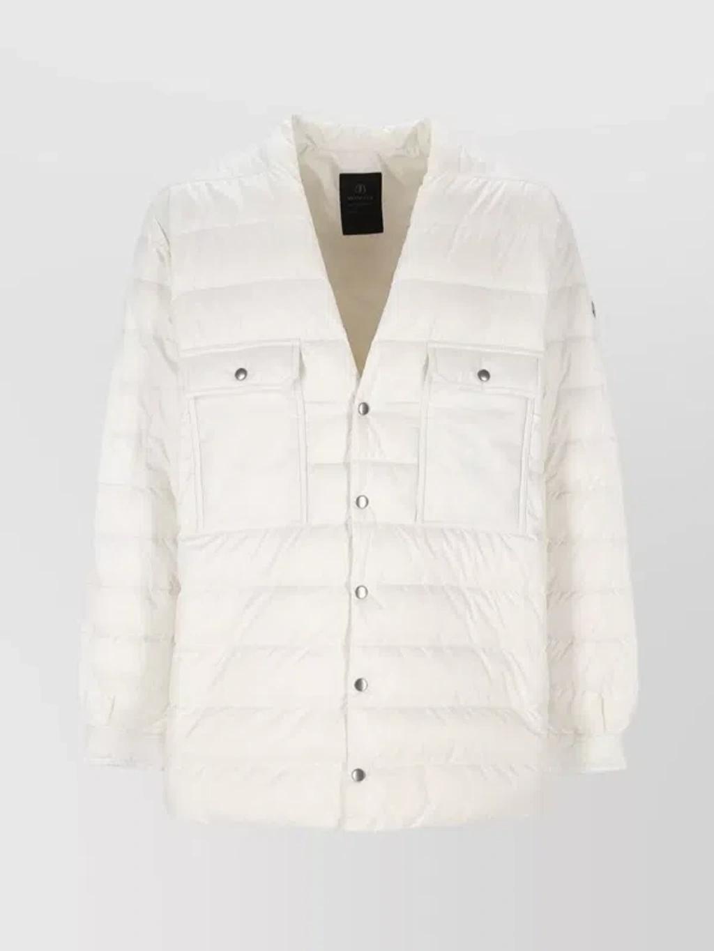 MONCLER Quilted V-neck Jacket Snap Buttons In White Product Image