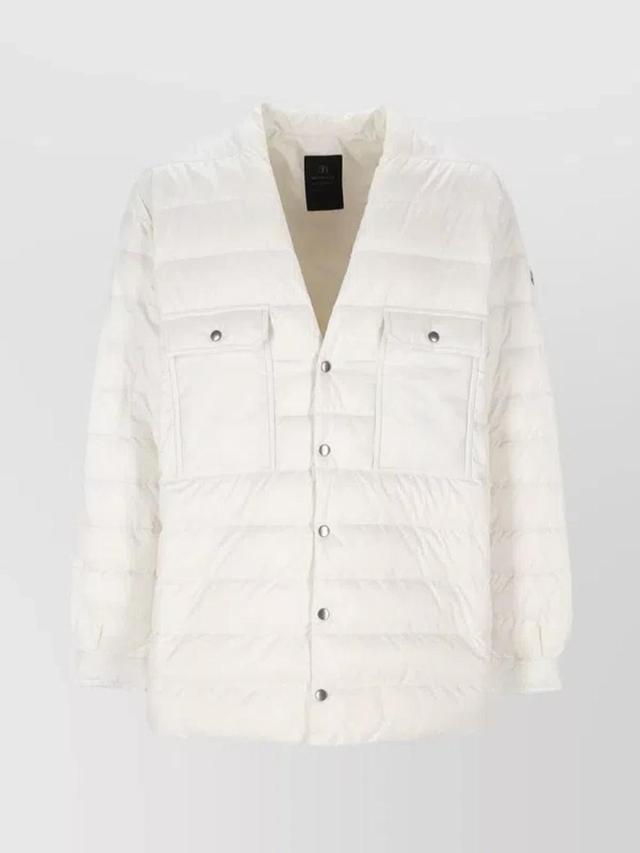 MONCLER Quilted V-neck Jacket Snap Buttons In White Product Image