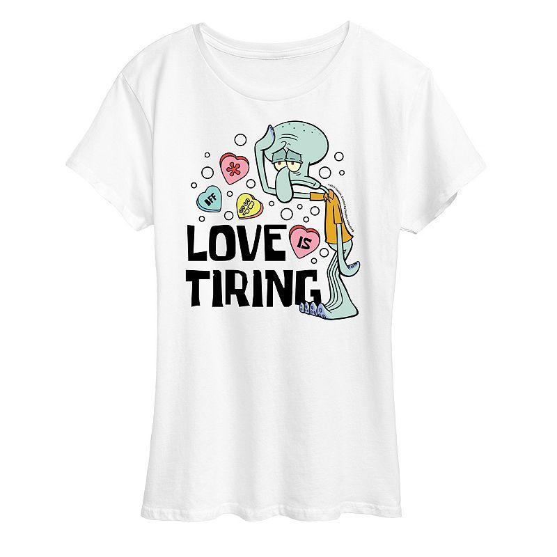 Womens Spongebob Squarepants Squidward Love Is Tiring Graphic Tee Grey Gray Product Image