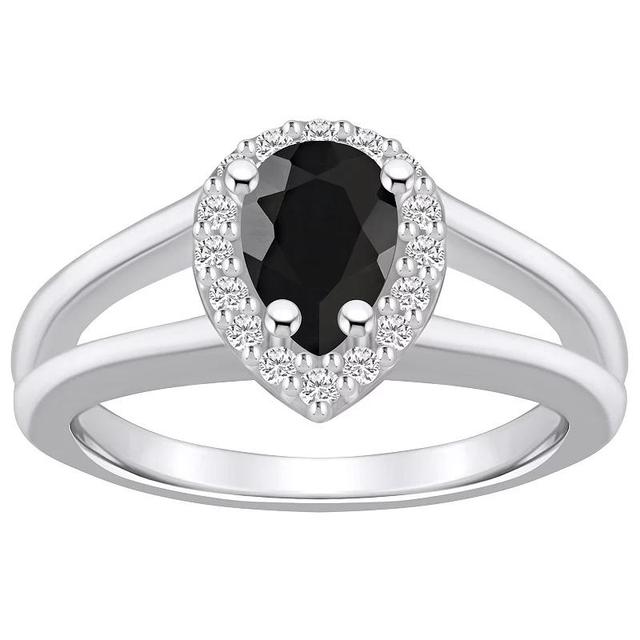 Alyson Layne 10k White Gold Pear Shape Gemstone 1/6 Carat T.W. Diamond Halo Ring, Womens Black Product Image