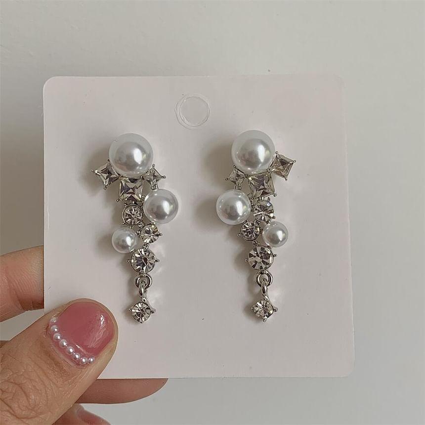 Faux Pearl Rhinestone Drop Earrings Product Image