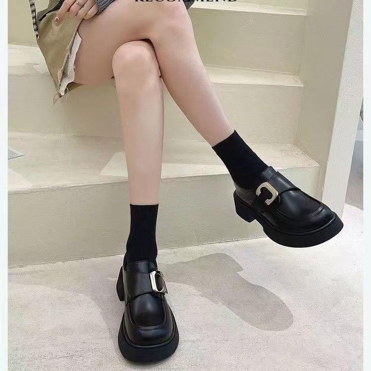 Platform Plain Metal Accent Faux Leather Shoes Product Image