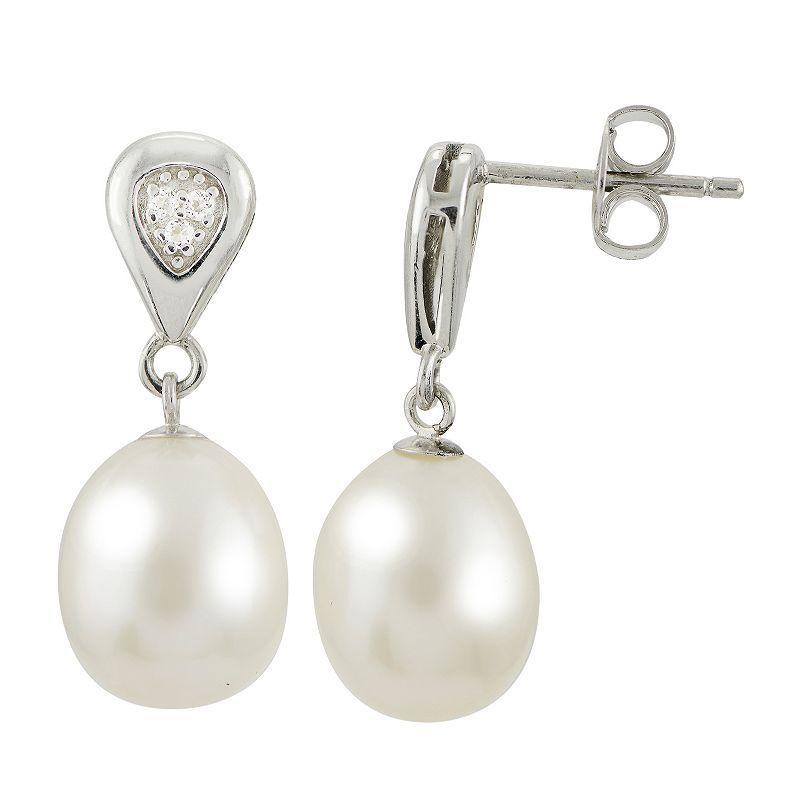 PearLustre by Imperial Sterling Silver Freshwater Cultured Pearl & White Topaz Drop Earrings, Womens product image