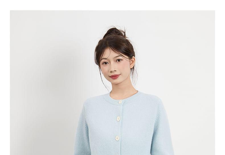 Round Neck Plain Cardigan Product Image