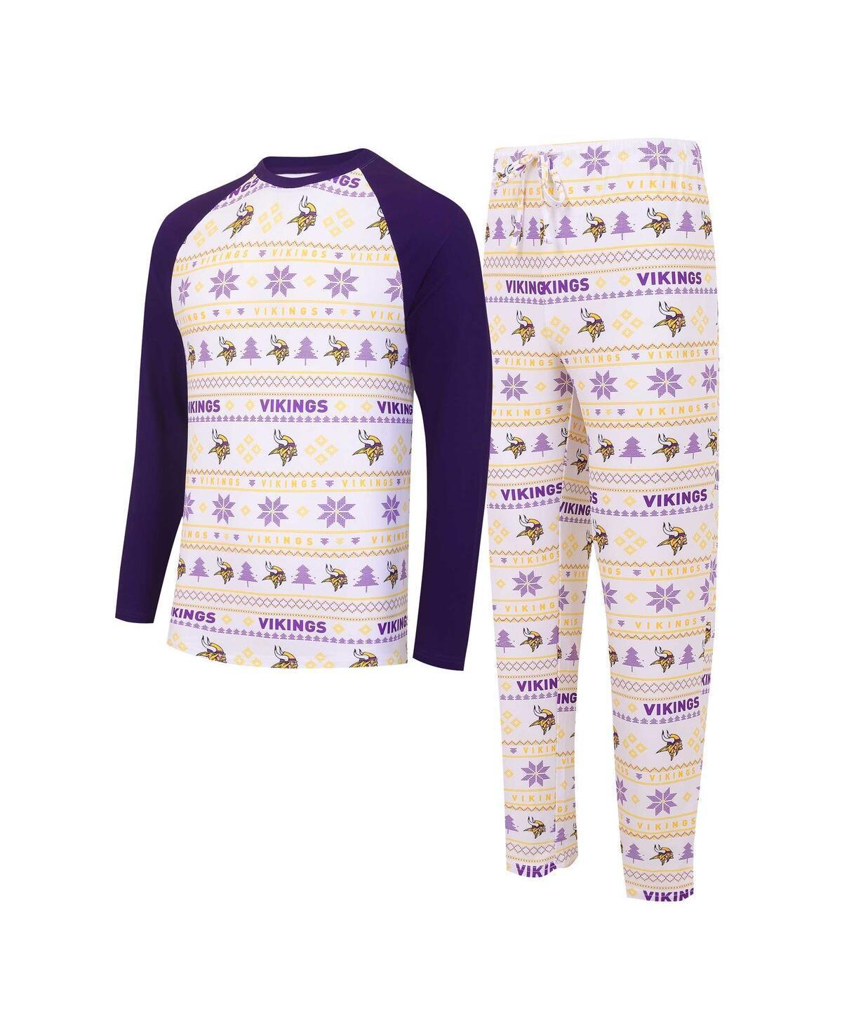 Mens Concepts Sport White/Purple Minnesota Vikings Tinsel Raglan Long Sleeve T-Shirt & Pants Sleep Set Product Image