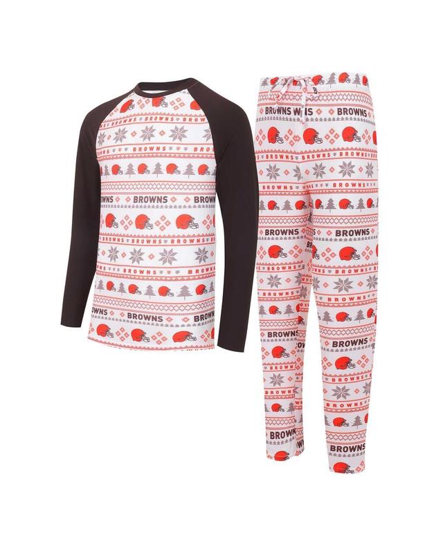 Mens Concepts Sport White Cleveland Browns TinselRaglan Long Sleeve T-shirt and Pants Sleep Set - White Product Image