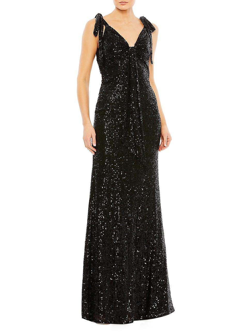 Womens Ieena Sequined Low Back Bow Shoulder Gown Product Image