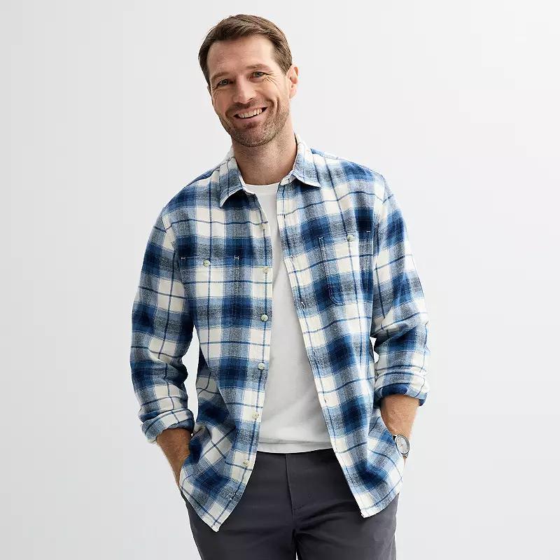 Mens Sonoma Goods For Life Supersoft Flannel Button-Down Shirt Blue Plaid Product Image