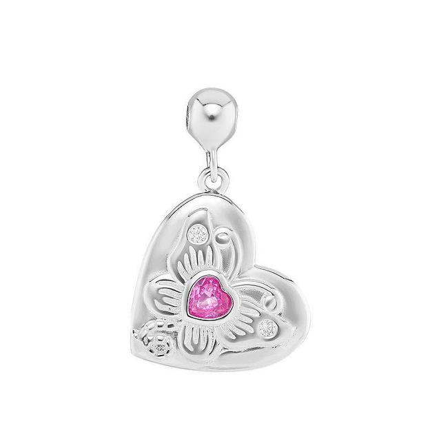 PRIMROSE Sterling Silver Polished Round Cubic Zirconia & Red Heart Corundum Stone Butterfly Heart Sliding Charm, Womens, Sterling Red Product Image