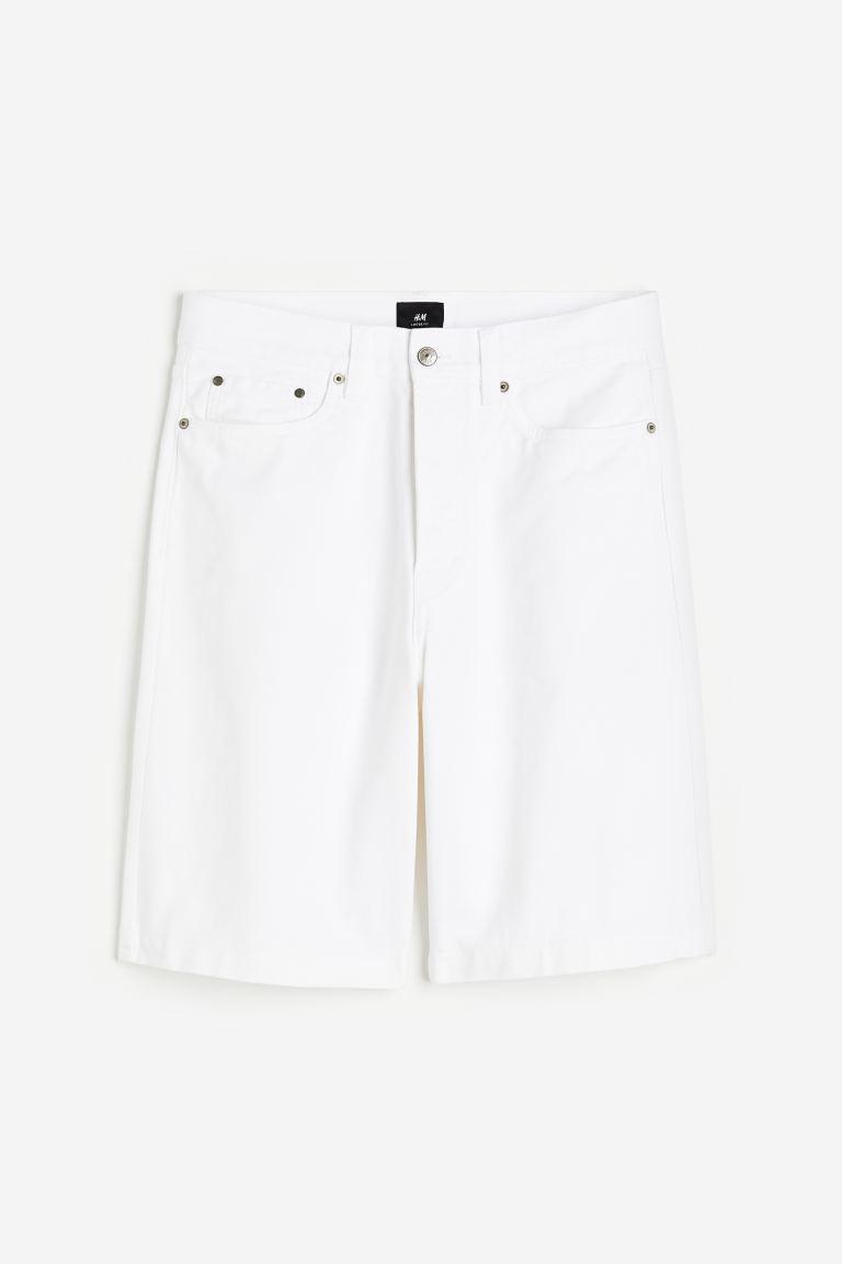 H & M - Loose Fit Twill Shorts - White Product Image